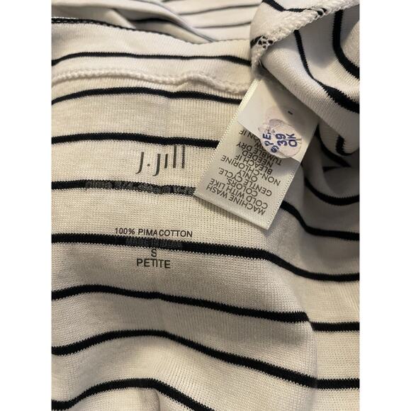 J JILL Petite S Black White Stripe 100% Pima Cotton 3/4 Sleeve V Neck Knit Top - Picture 3 of 7
